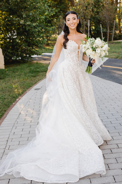 Strapless Lace A-Line Wedding Dress with Plunge Bodice