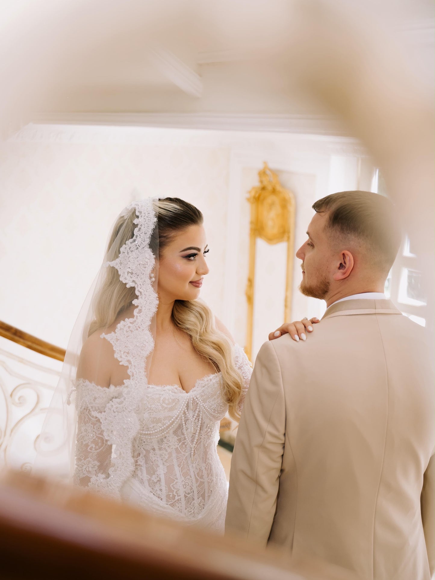 Off-the-Shoulder Lace Wedding Gown with Corset Bodice