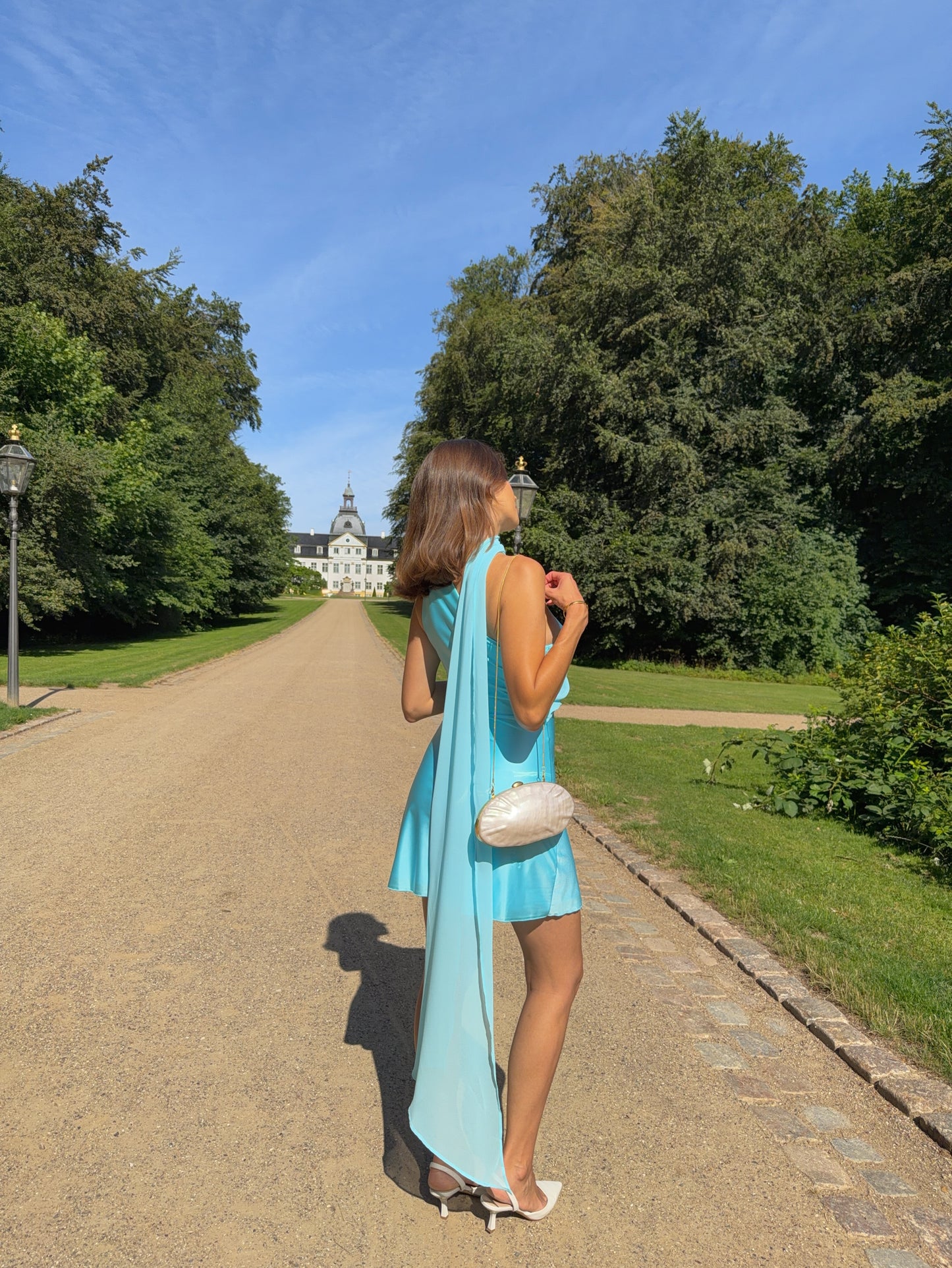 One Shoulder Satin Mini Dress with Draped Sash