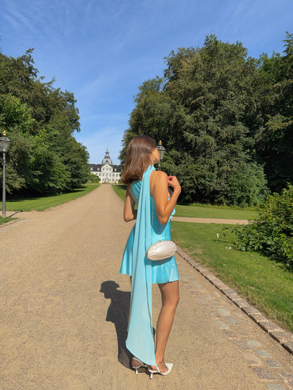 One Shoulder Satin Mini Dress with Draped Sash