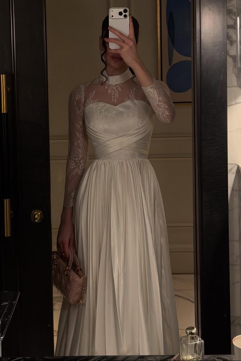 Lace Illusion High Neck A-Line Dress