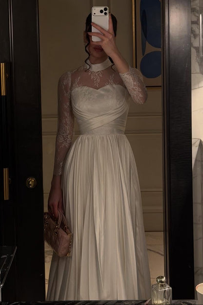 Lace Illusion High Neck A-Line Dress