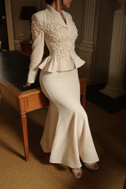 Embellished Peplum Jacket and Mermaid Skirt Set