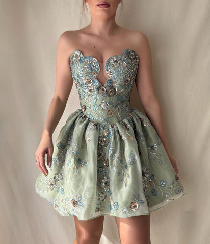 Strapless Sweetheart Beaded Organza Homecoming Dress