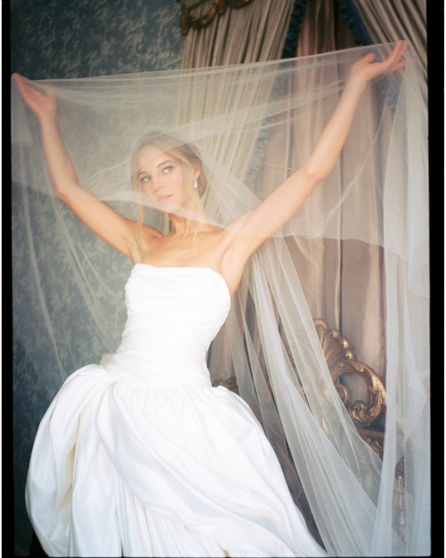 Strapless Ruched Ball Gown Wedding Dress with Train
