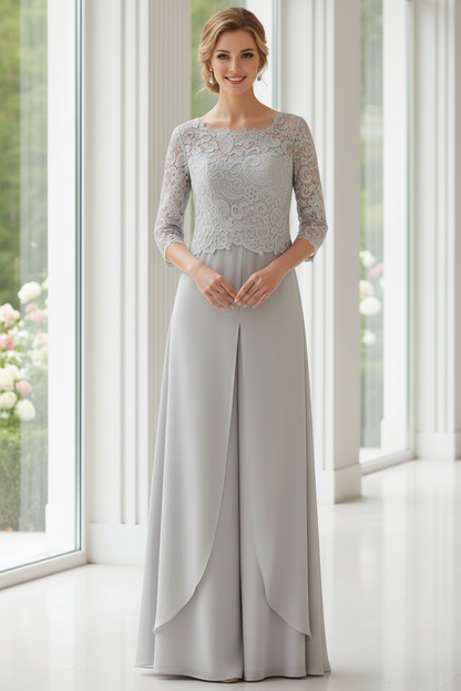 Elegant Lace Jacket and Chiffon Wide-Leg Pantsuit