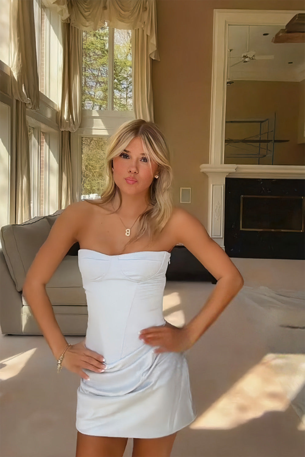 Strapless Corset Mini Dress with Lace-Up Back