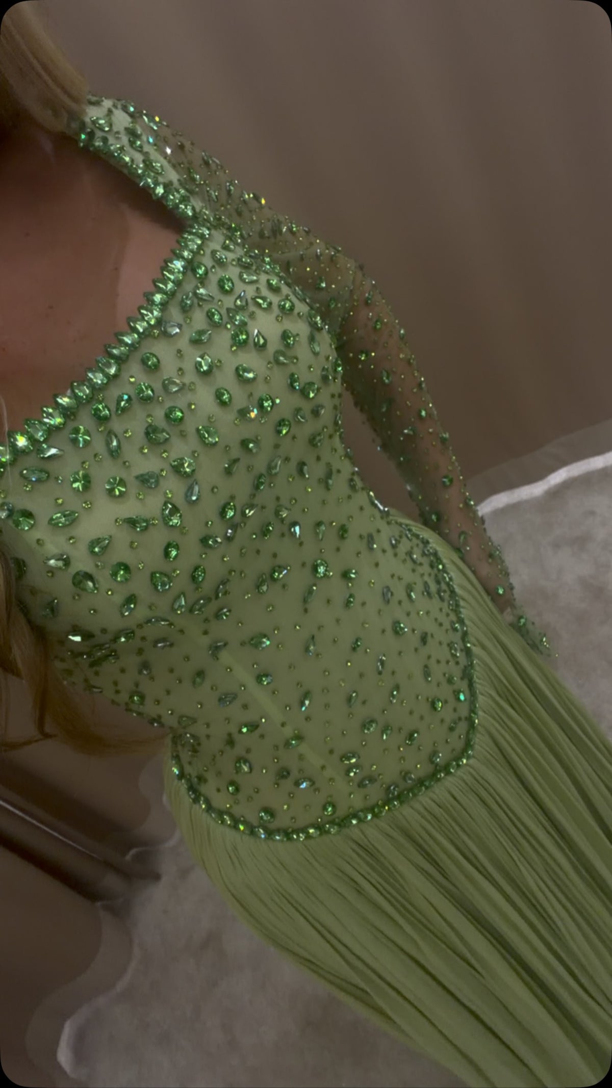 Beaded Basqued Bodice Pleated Evening Gown