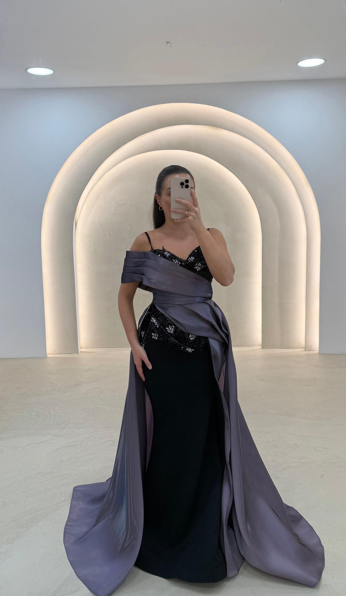 Sequined Column Dress with Asymmetric Overskirt