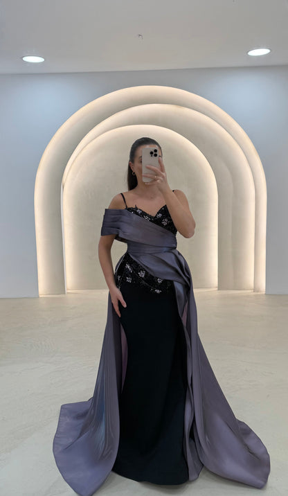 Sequined Column Dress with Asymmetric Overskirt