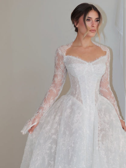 Long Sleeve Corset Lace Ball Gown Wedding Dress
