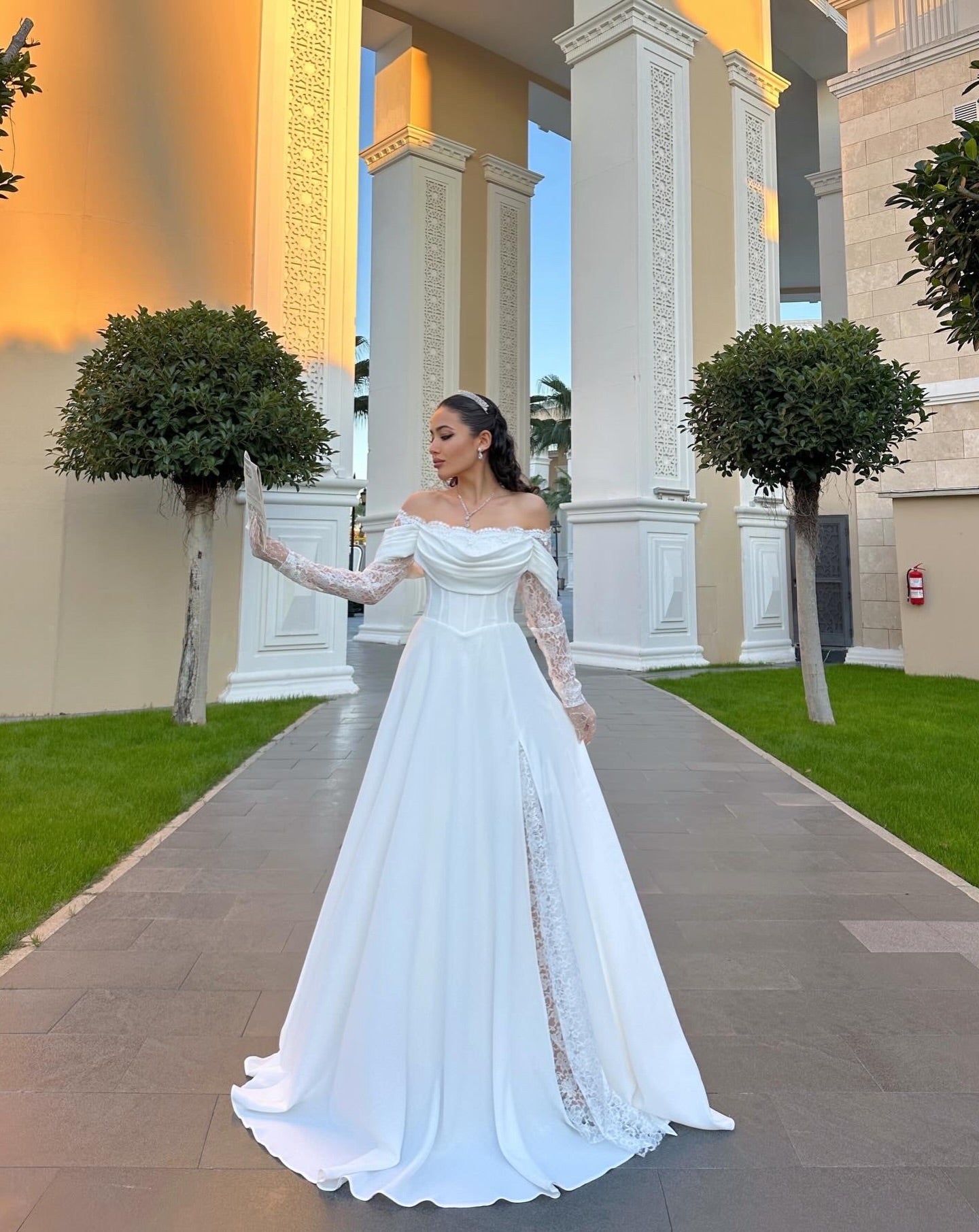 Off-Shoulder Lace Sleeve Wedding Dress