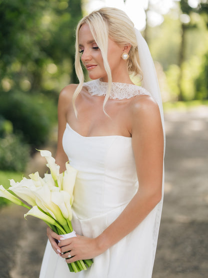 Satin A-Line Wedding Dress with Pleated Train Skirt