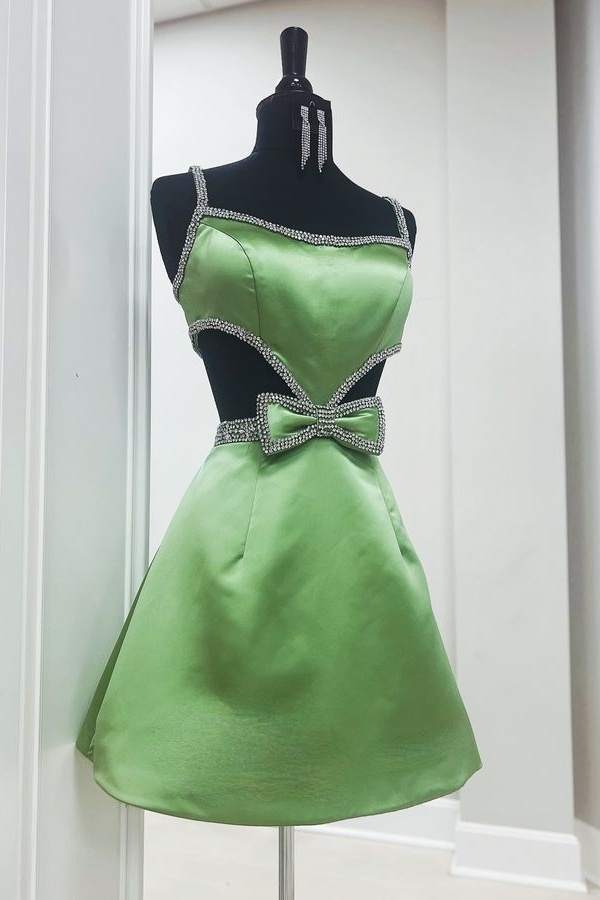 Satin Cut-Out A-Line Mini Dress with Bow