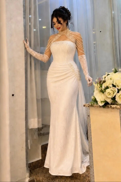 Corset Mermaid Gown with Pearl Capelet