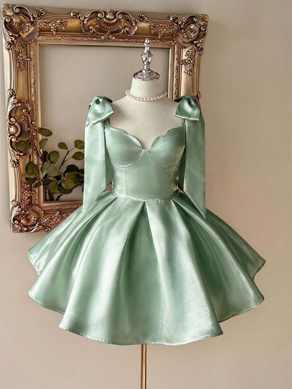 Satin A-Line Corset Mini Dress with Shoulder Bows