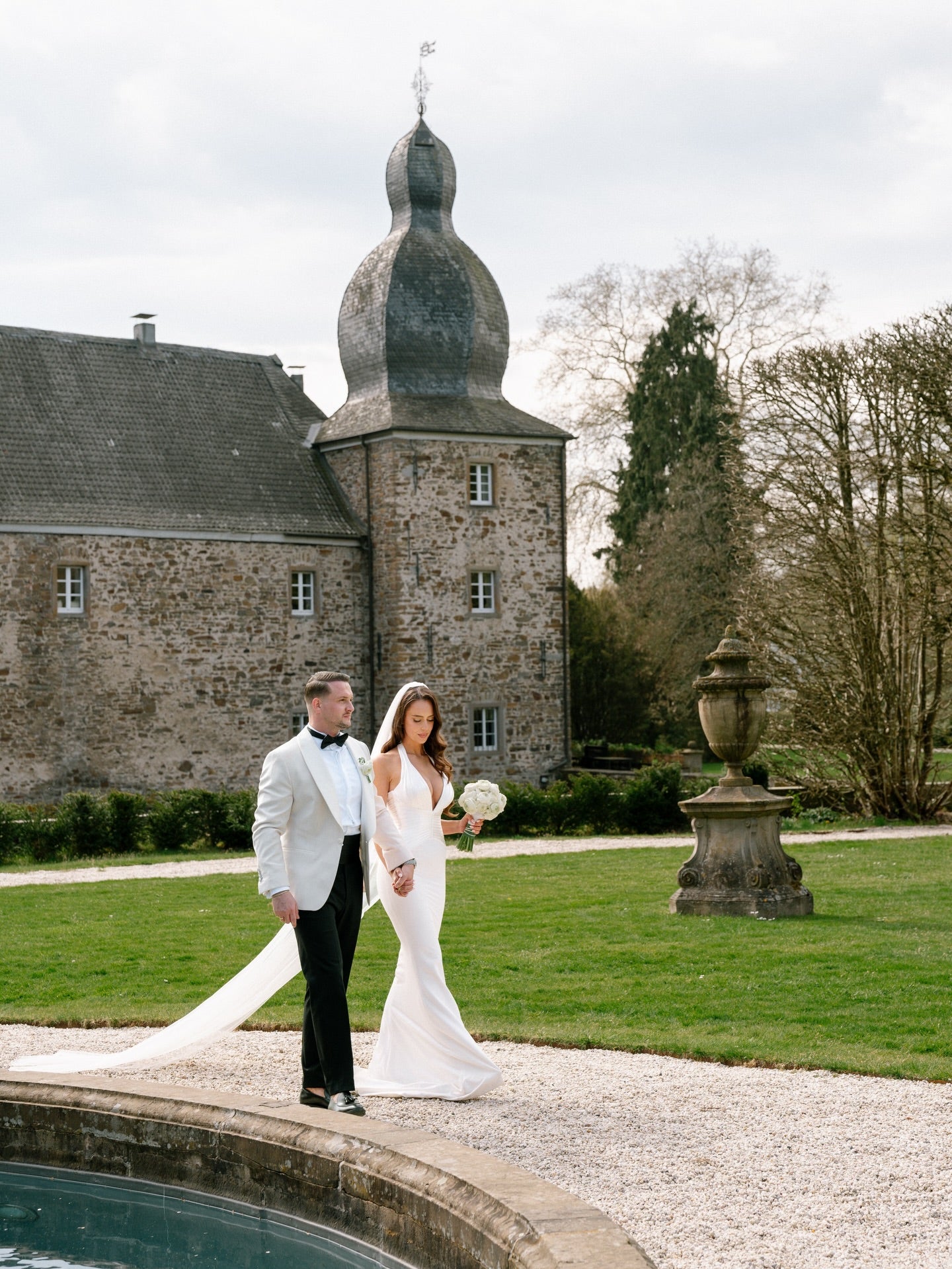 Plunging V-Neck Mermaid Wedding Gown with Sweep Train