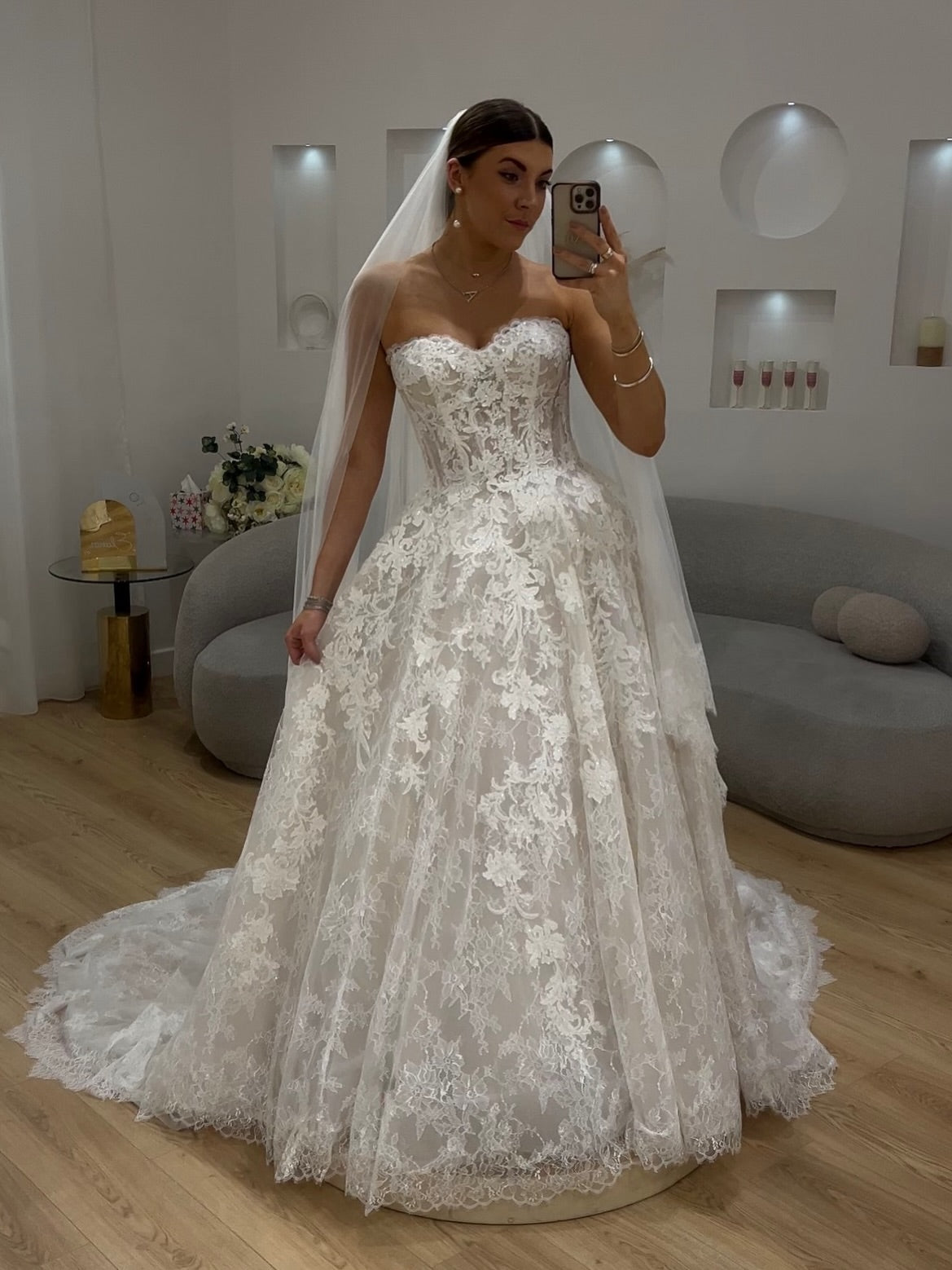 Strapless Sweetheart Lace Ball Gown Wedding Dress