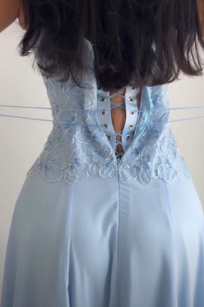 Strapless Floral Applique Corset Gown with Shawl