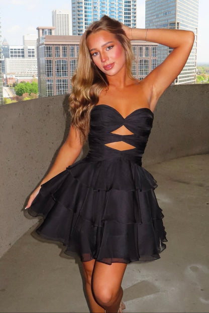 Strapless Cutout Tiered Mini Dress