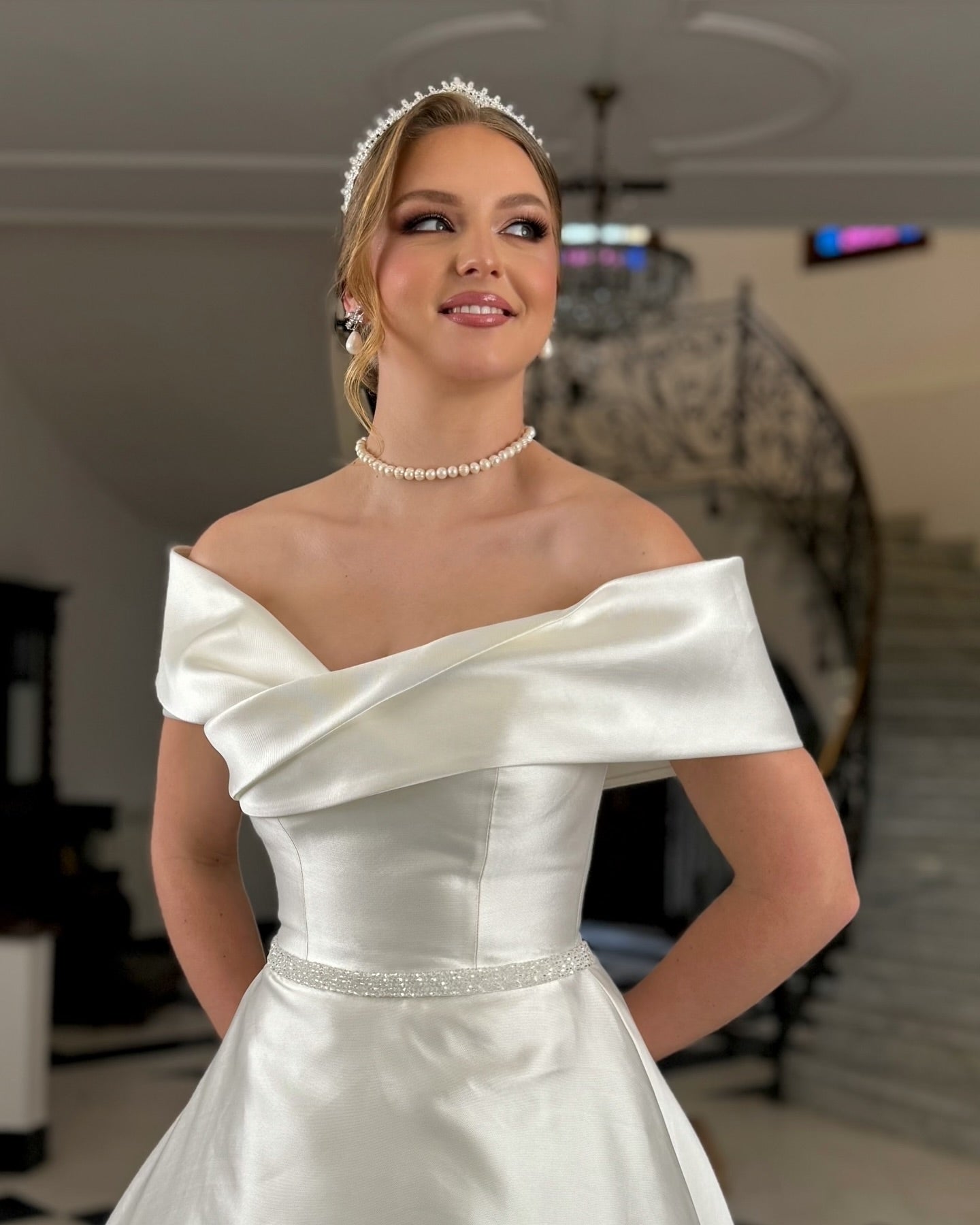 Off-the-Shoulder Satin A-Line Wedding Dress