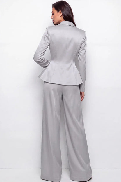 Peplum Blazer and Wide-Leg Pantsuit
