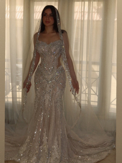Embellished Mermaid Wedding Dress with Train