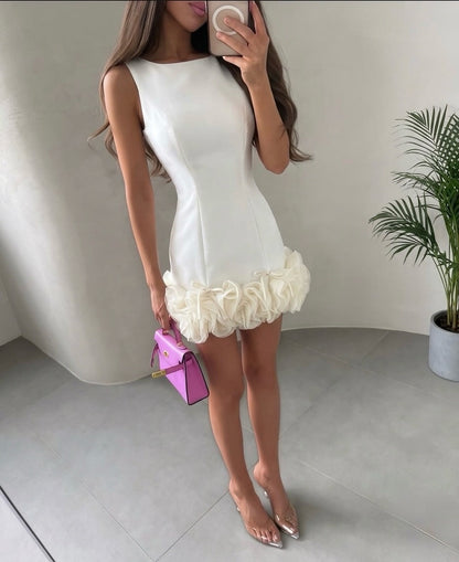 Sleeveless Bateau Neck Ruffle Hem Mini Dress