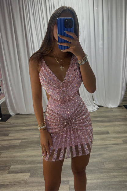 Sequin Embellished Mini Dress with Cutout Waist
