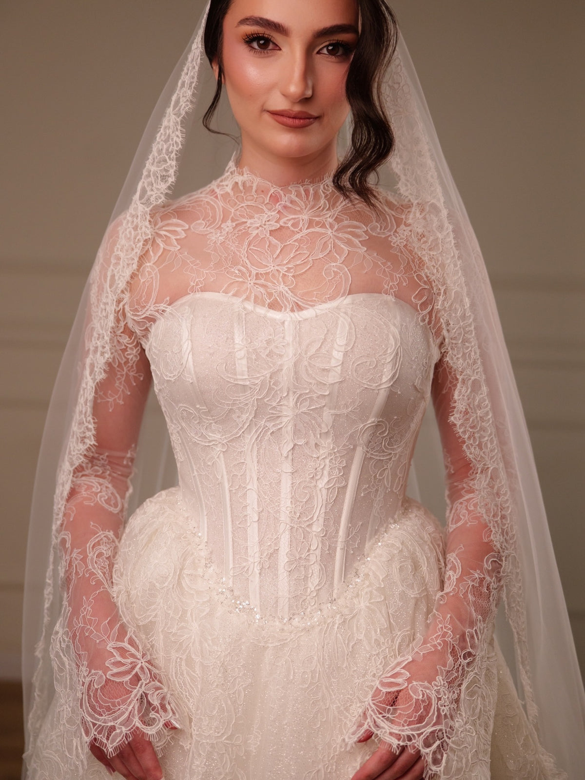 Lace High Neck Corset Ball Gown Wedding Dress