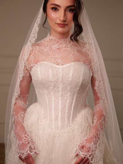 Lace High Neck Corset Ball Gown Wedding Dress