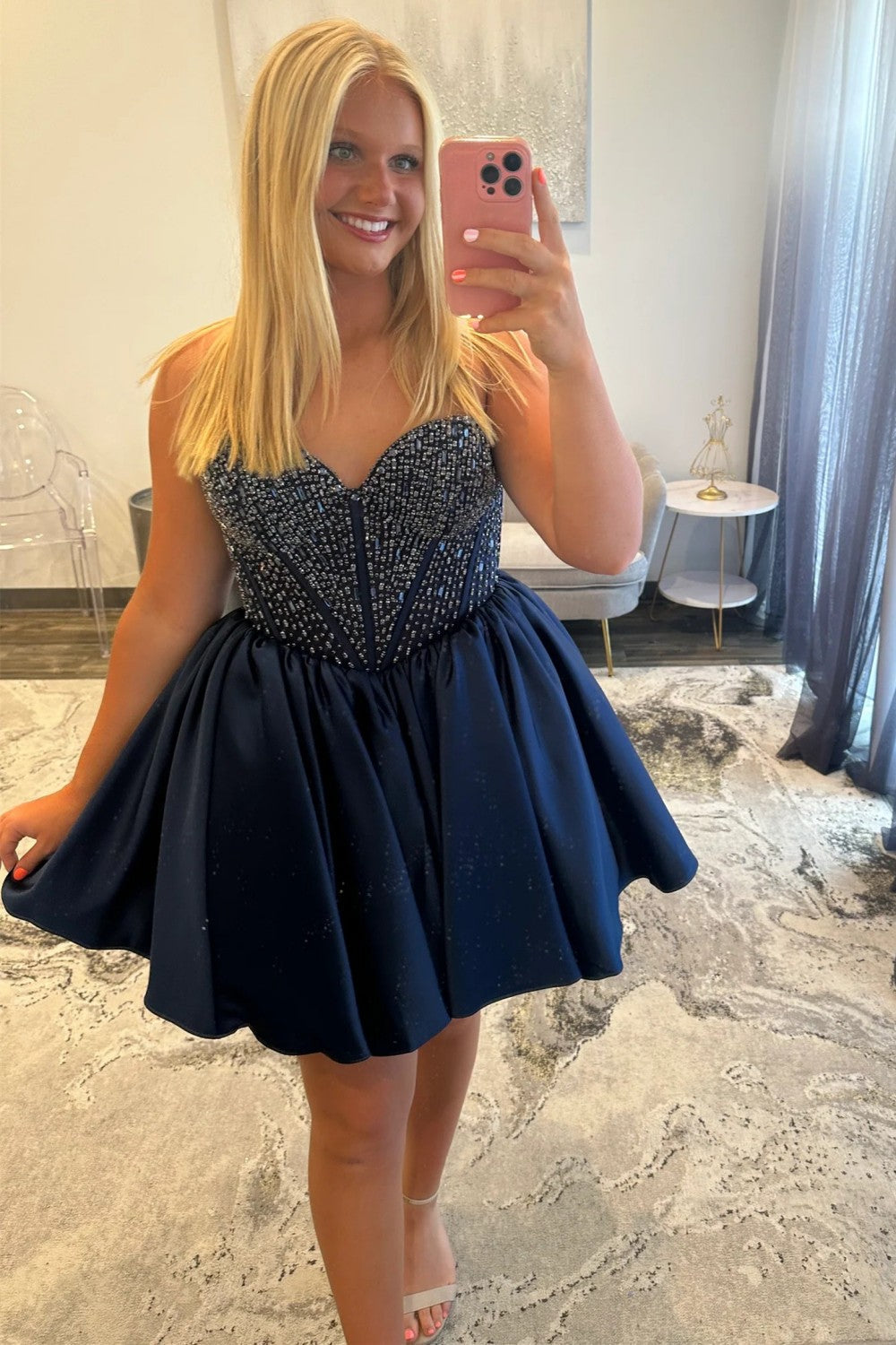 Strapless Sweetheart Beaded Corset Homecoming Dress