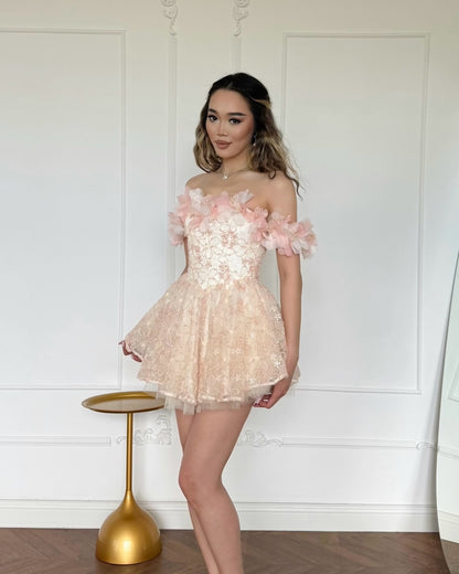 Off-the-Shoulder Corset Lace Mini Princess Dress