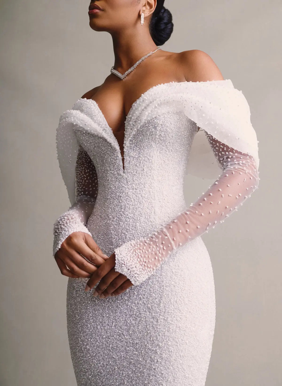 Off-the-Shoulder Mermaid Wedding Dress with Train