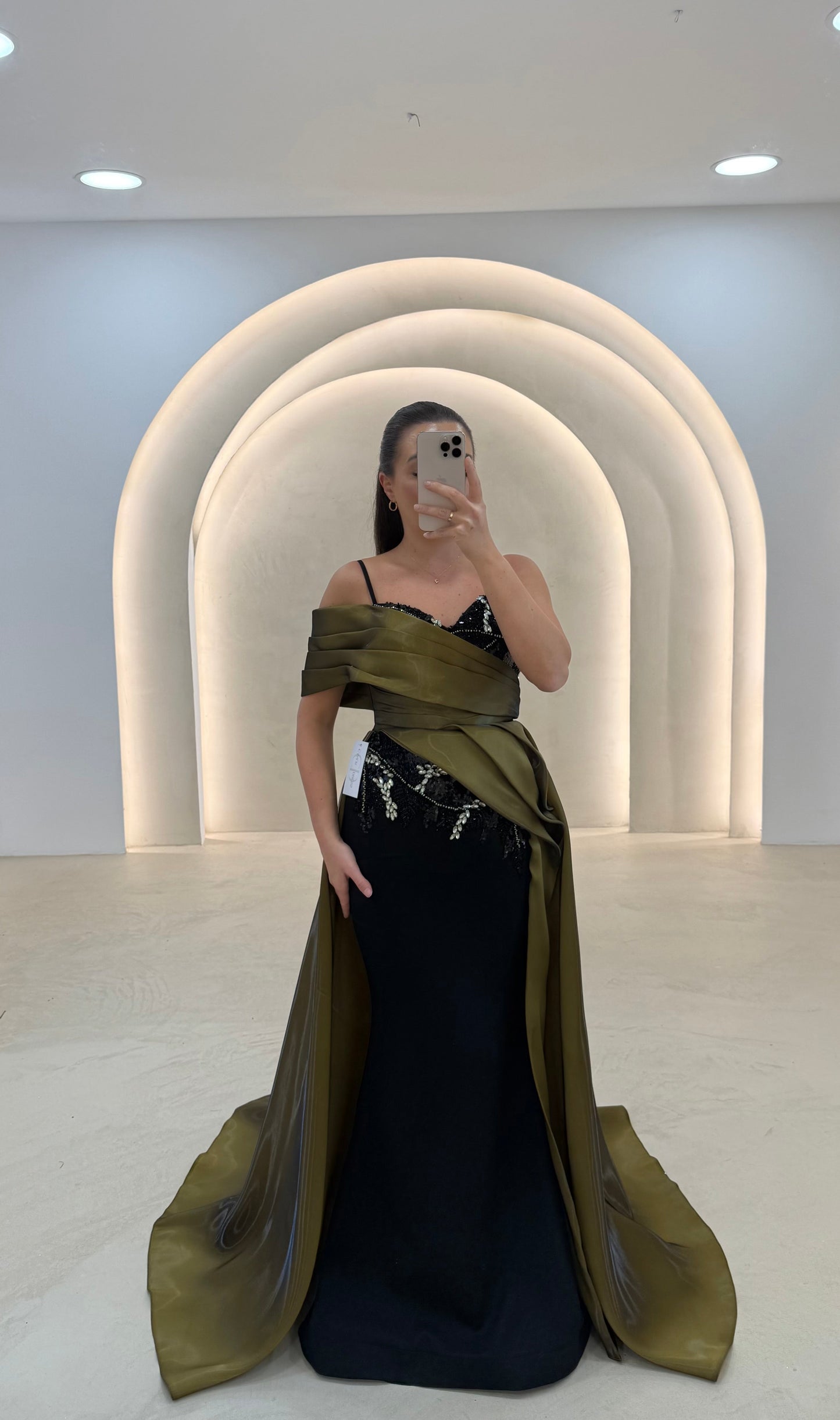 Sequined Column Dress with Asymmetric Overskirt
