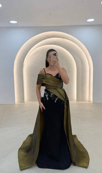 Sequined Column Dress with Asymmetric Overskirt