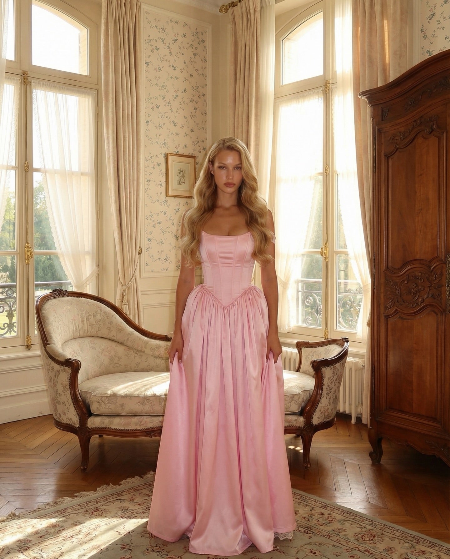 Off-the-Shoulder Satin Corset Ball Gown