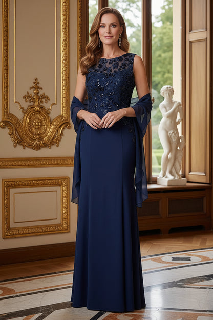 Floral Beaded Illusion Gown with Matching Shawl