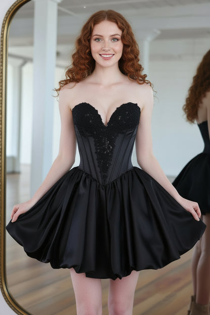 Strapless Corset Satin Bubble Mini Dress