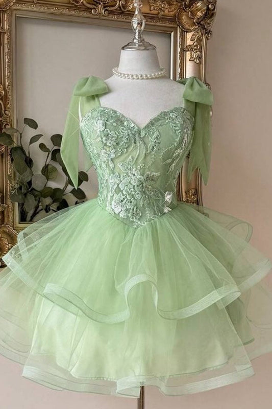 Sweetheart Lace Corset Tiered Tulle Homecoming Dress