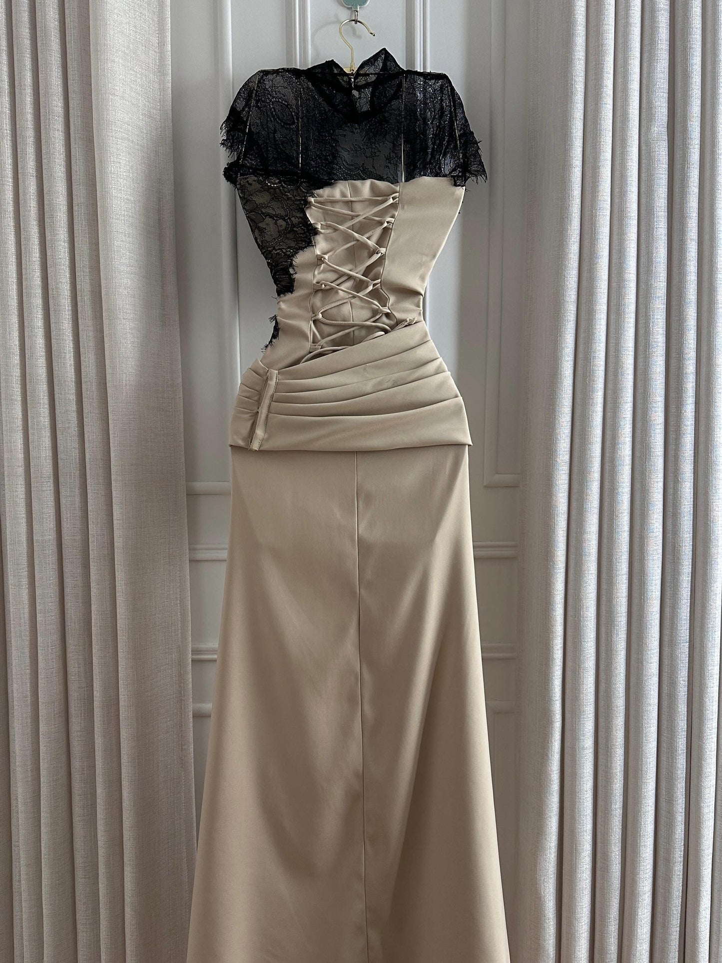 High Neck Lace Bodice Mermaid Evening Gown