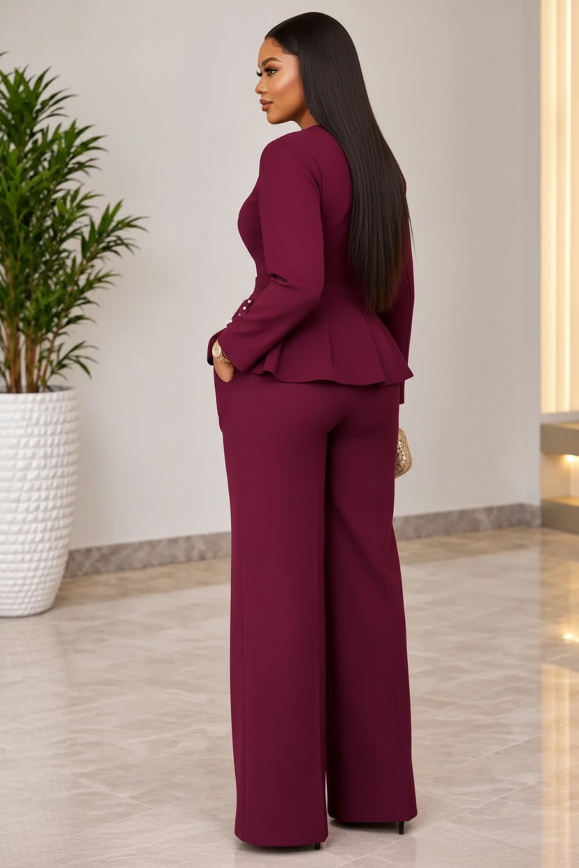 Asymmetrical Pleated Peplum Pantsuit Set