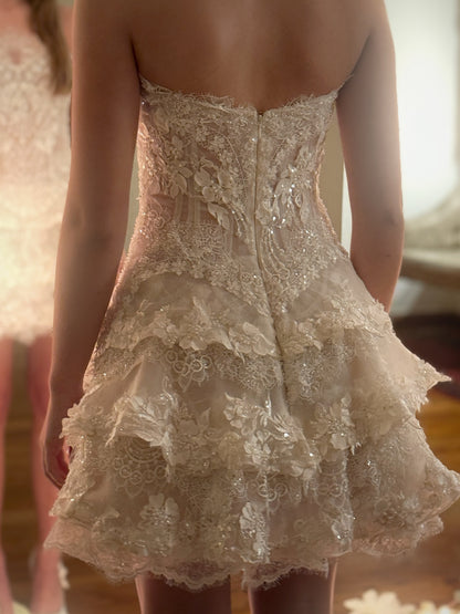 Strapless Tiered Lace Corset Mini Dress