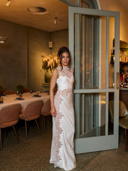 Lace Inset Sleeveless Maxi Slip Gown