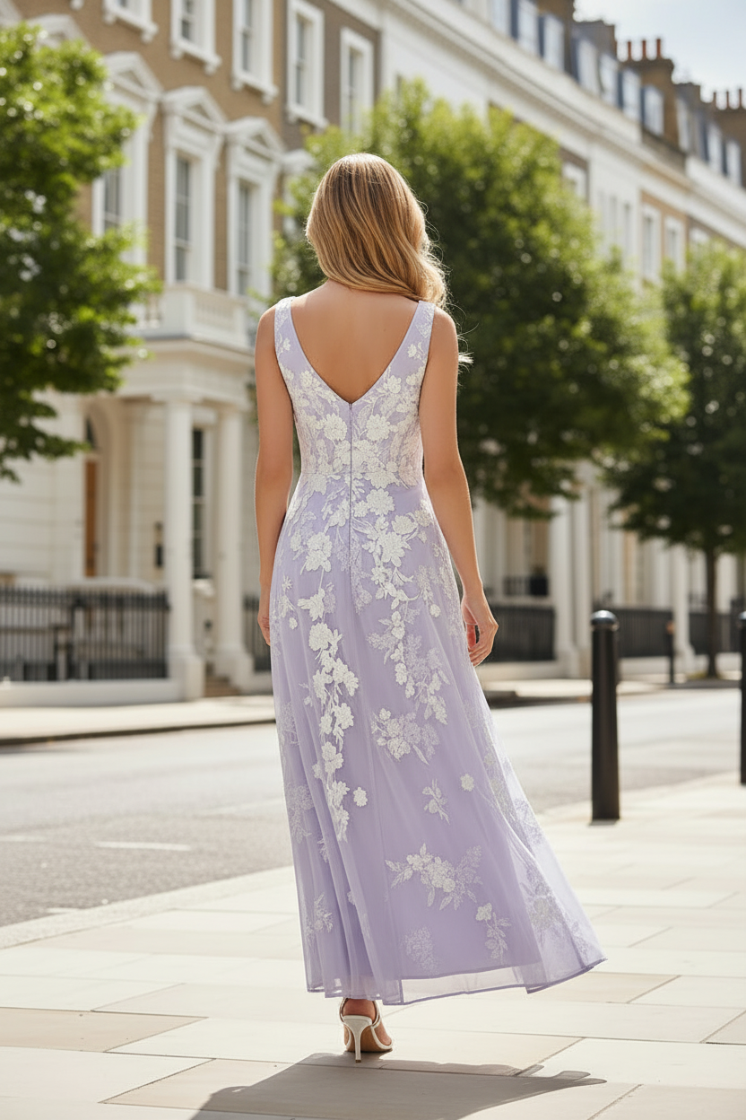 Embroidered A-Line Dress with Matching Sheer Duster