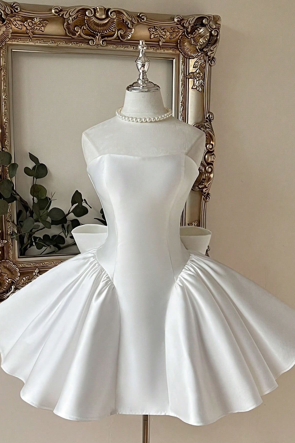Strapless Structured Satin Mini Dress
