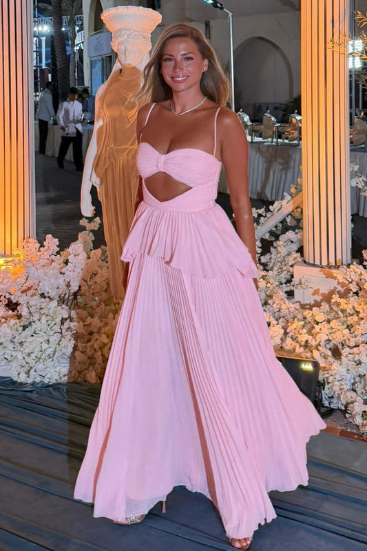 Pleated Cut-Out Tiered Maxi Dress