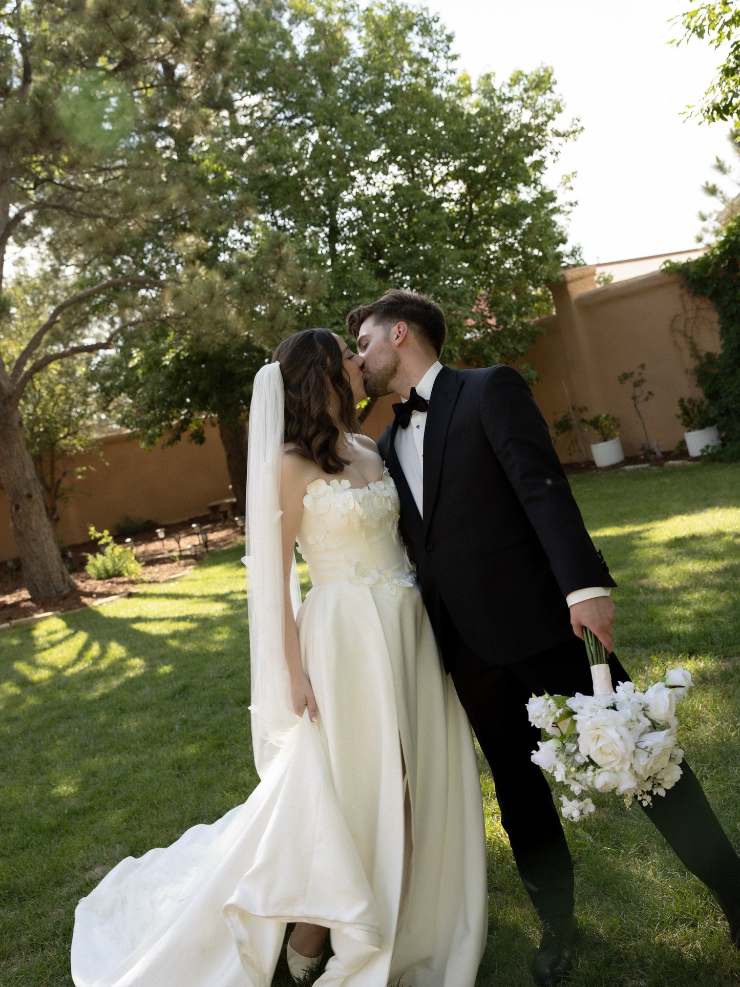 Strapless Satin A-Line Wedding Gown with Sweeping Train