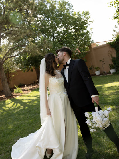 Strapless Satin A-Line Wedding Gown with Sweeping Train