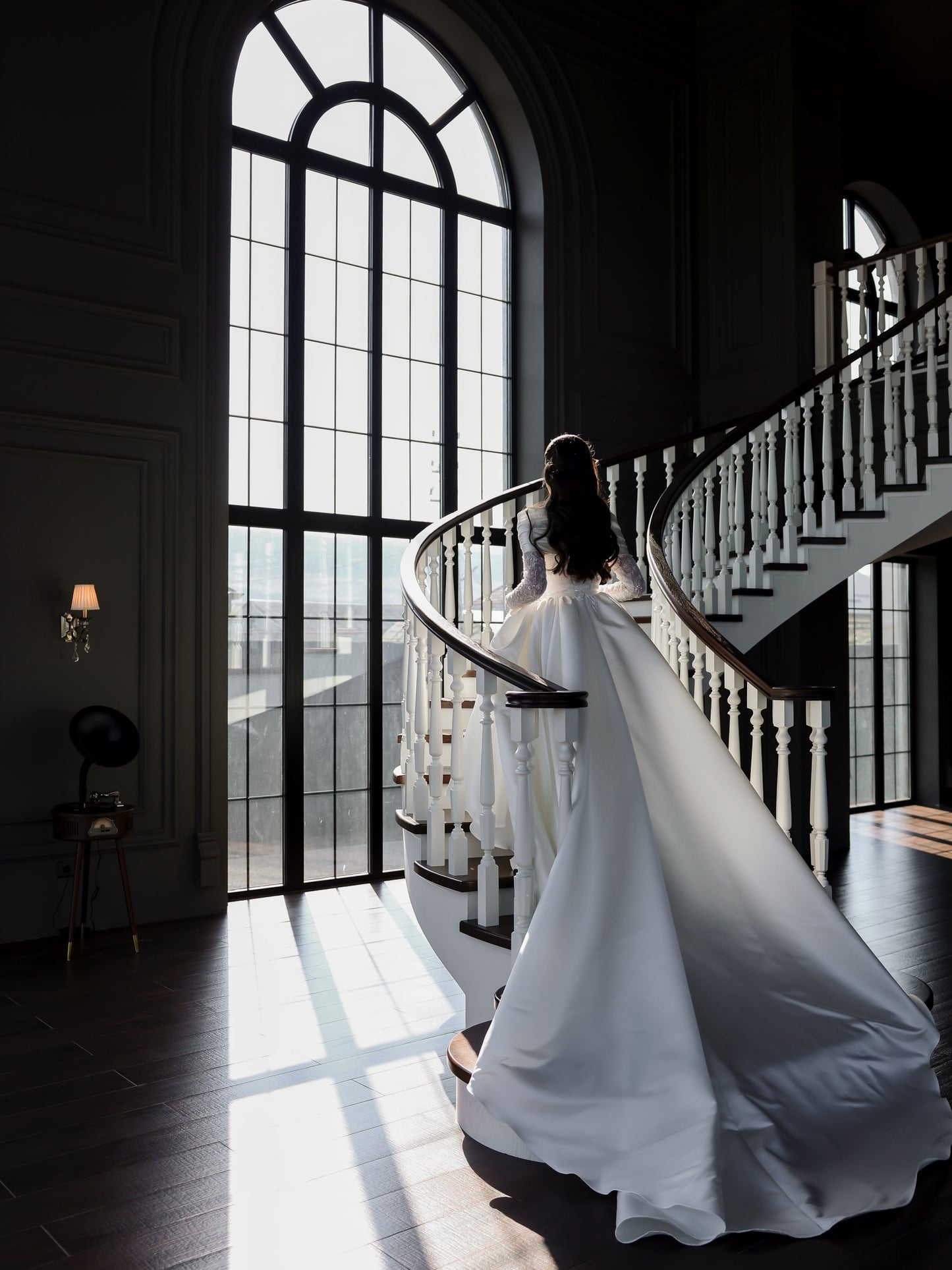 Lace High-Neck Ball Gown Wedding Dress with Train